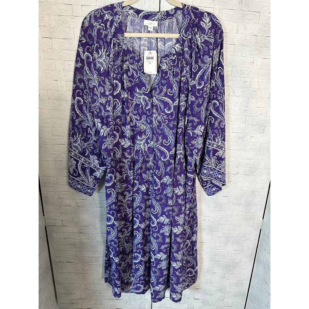 J Jill women's dressβ button up Bohemian Paisley, purple 3/4 sleeve plus size